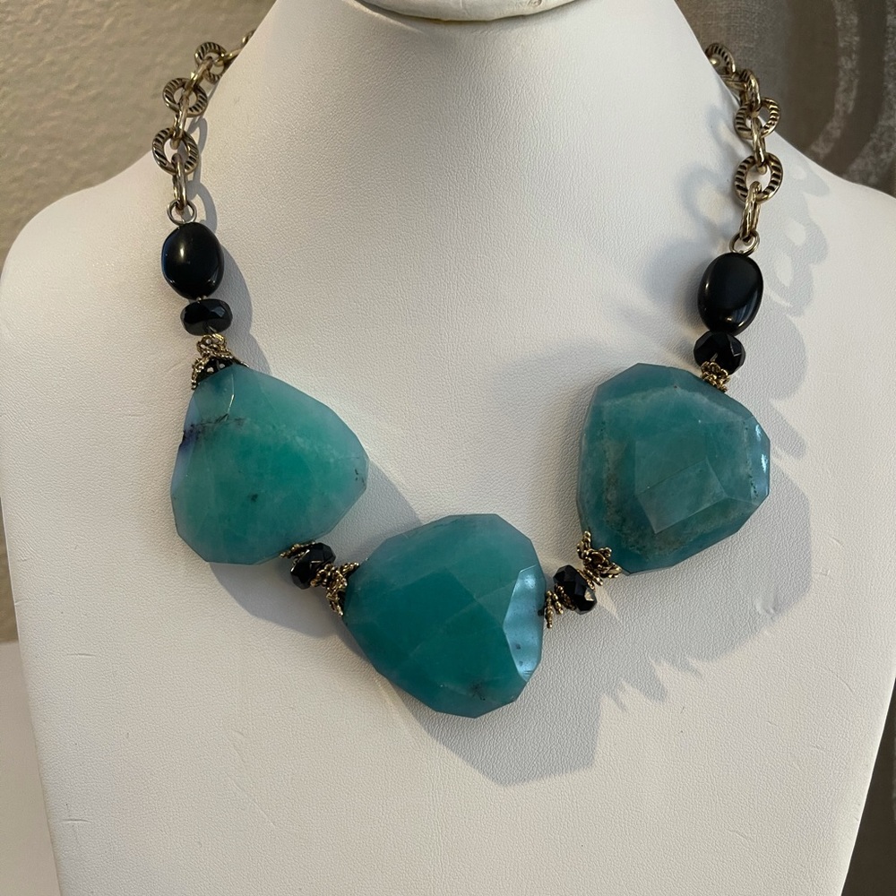 Natural blue amazonite faceted bead necklace